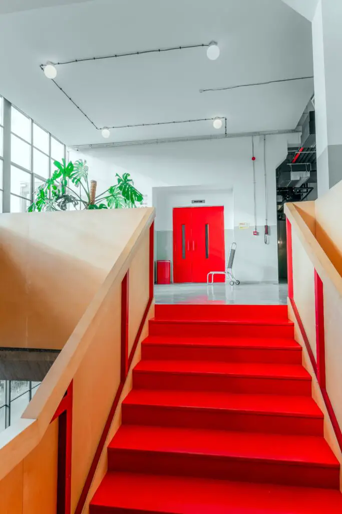 red door and grey flooring